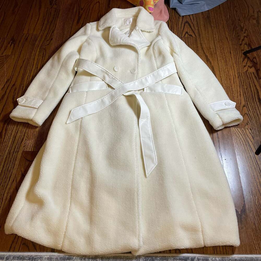 Rachel Parcell Cream Teddy Trench Coat with Faux Leather Belt